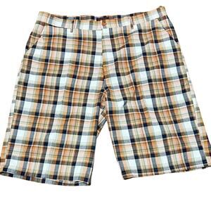 Red Ape Jeans Co men’s 5X Bermuda shorts orange & white plaid New without tags.